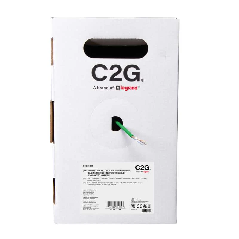 Cables To Go 1000ft (304.8m) TAA-Compliant Cat6 Bulk Unshielded (UTP) Ethernet Network Cable with Solid Conductors-Plenum CMP-Rated - Green - Image 2