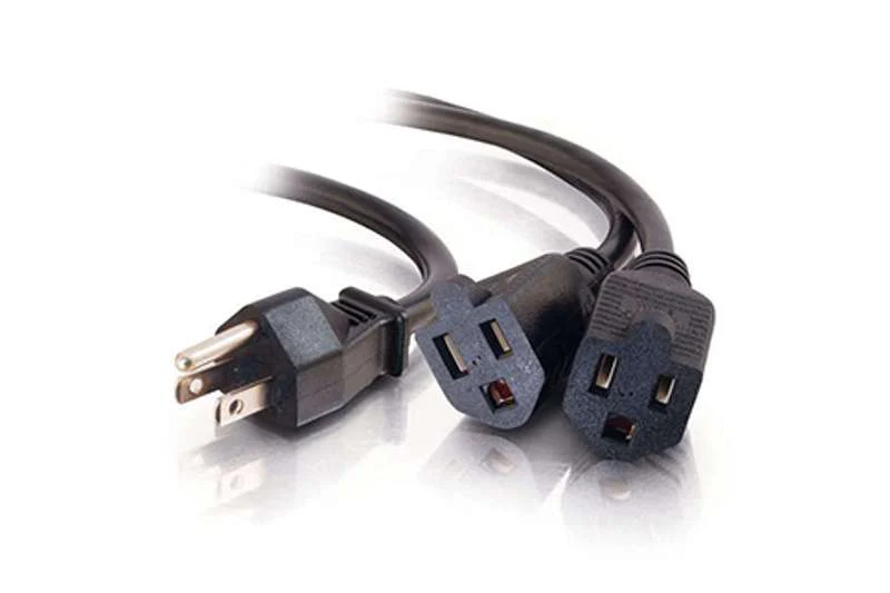 Cables To Go 18in 16 AWG 1-to-2 Power Cord Splitter -1 NEMA 5-15P to 2 NEMA 5-15R- -TAA Compliant-