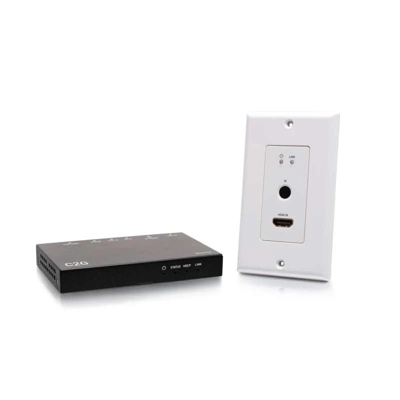 Cables To Go HDMI HDBaseT + RS232 and IR over Cat Extender Single Gang Wall Plate Transmitter to Ultra-Slim Box Receiver - 4K 60Hz