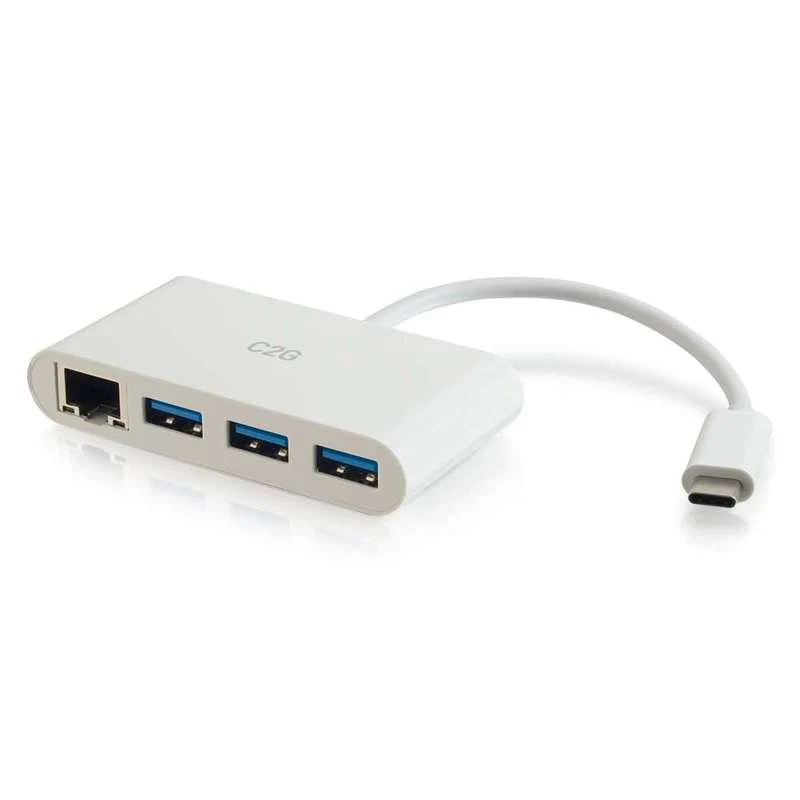 Cables To Go USB-C to Ethernet Adapter with 3-Port USB Hub - White