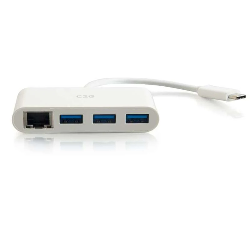 Cables To Go USB-C to Ethernet Adapter with 3-Port USB Hub - White - Image 2