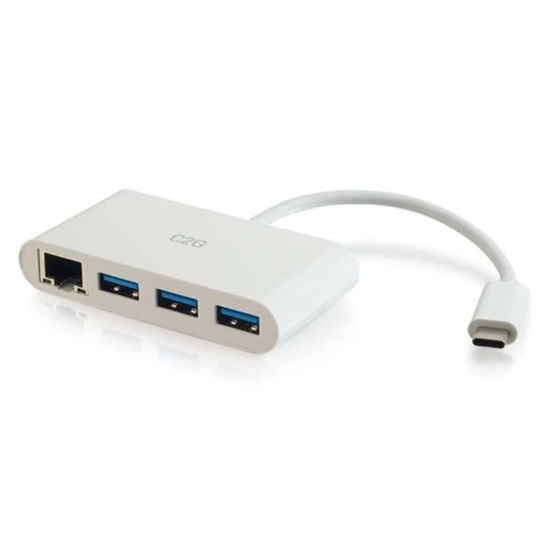 Cables To Go USB-C to Ethernet Adapter with 3-Port USB Hub - White - Image 4
