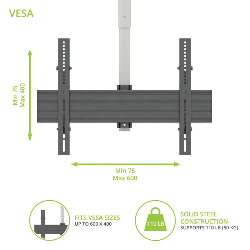 Kanto Ceiling TV Mount for 37-inch to 70-inch TVs, White - Image 2