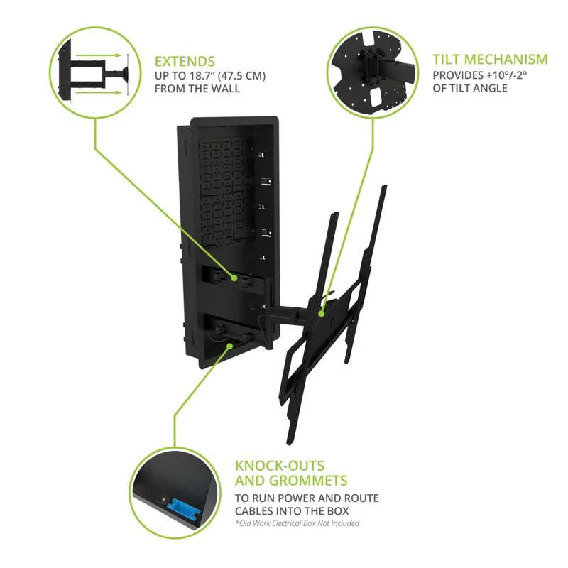 Kanto Pro Series Recessed In-wall Full Motion Articulating TV Mount for 65" - 90" TVs - Image 2