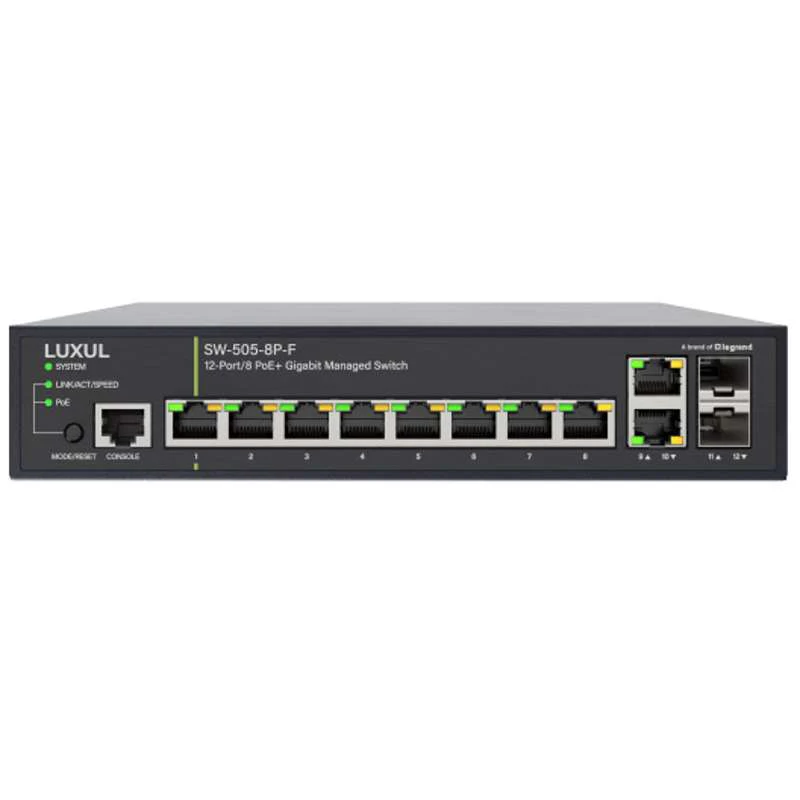 Luxul 8 PoE+ | 2 RJ45 | 2 SFP Front-Facing Ports - 1Gb L2/L3 Managed Switch, US Power Cord - Image 2
