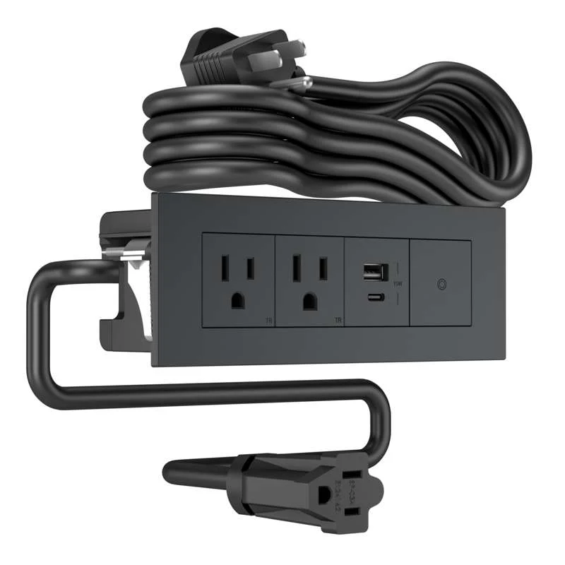 Wiremold dash Furniture Power Center, 2 Outlet, 1 USB, and 1 Switch, Graphite